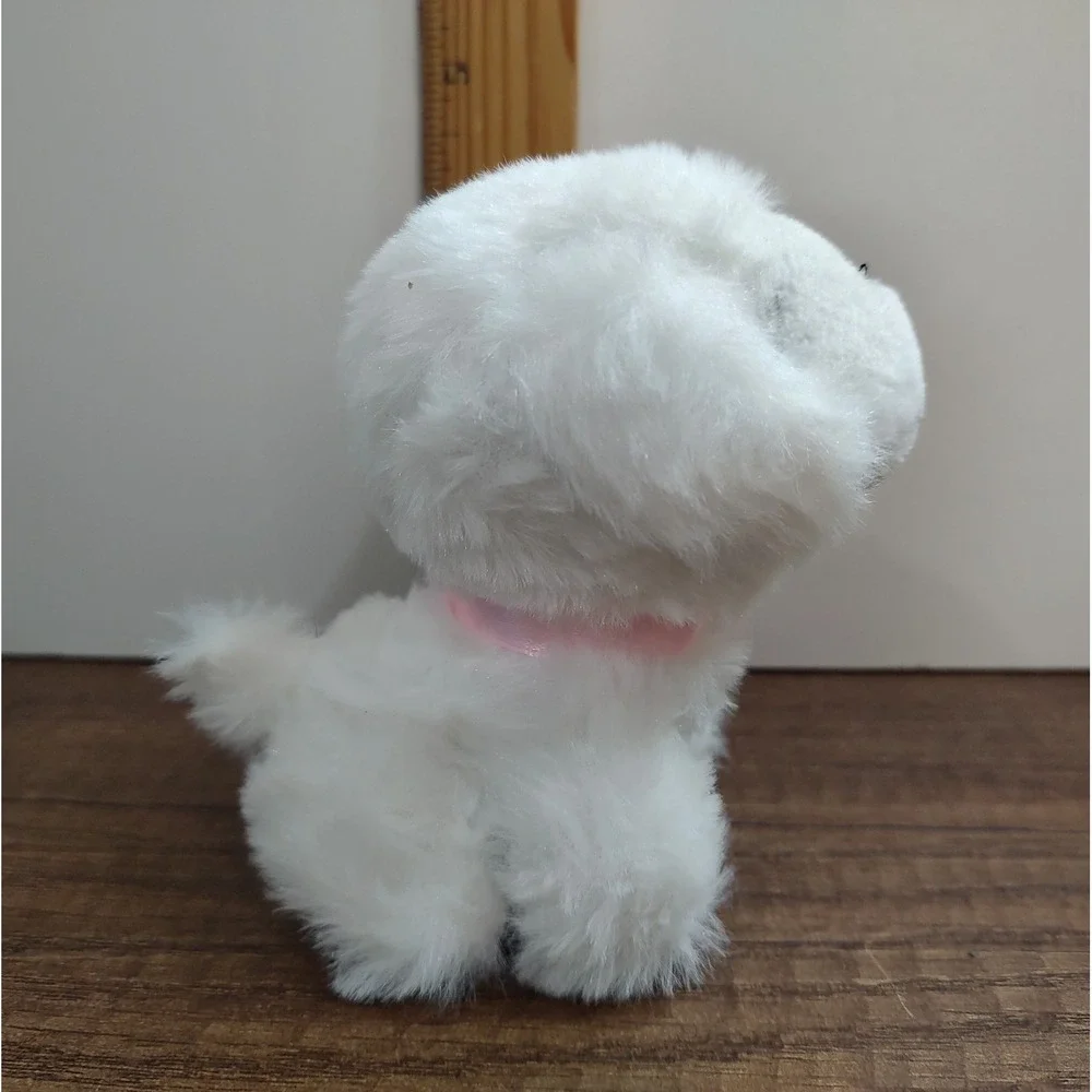 Cute White Dog Puppy Plush Stuffed Animal Toy  Pink Collar S1